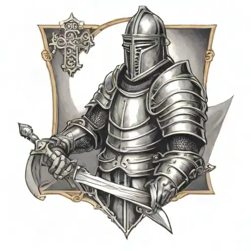 knight wearing armor of god holding a bible tattoo design idea