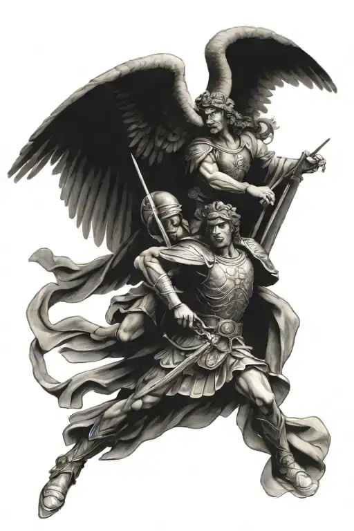 saint Micheal fighting and saint Raphael angel healing tattoo design idea