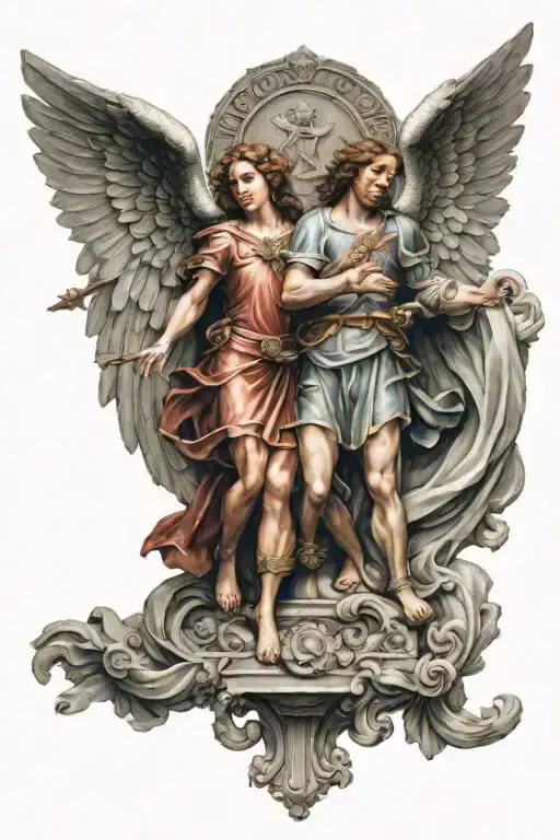 saint Micheal and saint Raphael angel tattoo design idea