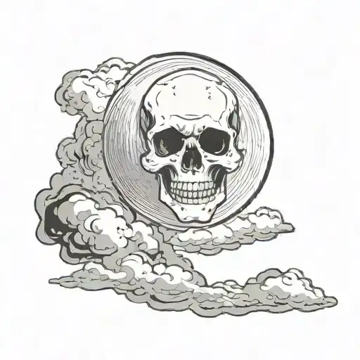 a moon with a skull face and clouds surrounding tattoo design idea