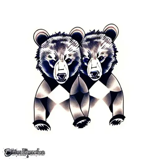 two bear cub faces tattoo design idea