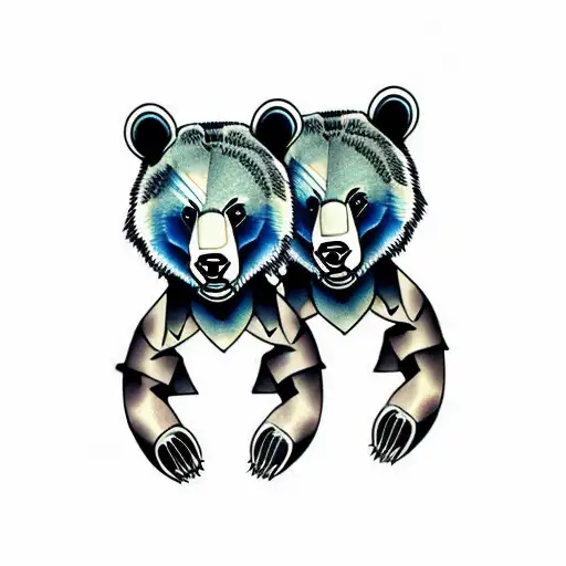 two bear cub faces tattoo design idea