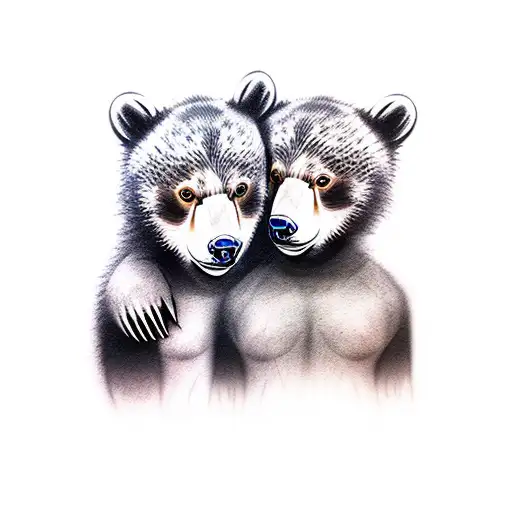 two bear cub faces tattoo design idea