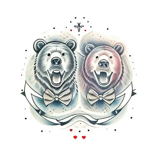 two bear cub faces with smiles tattoo design idea