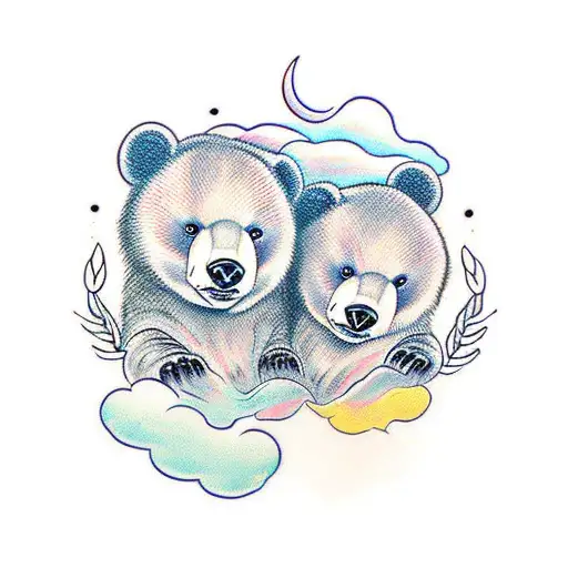 twin bear cub faces tattoo design idea