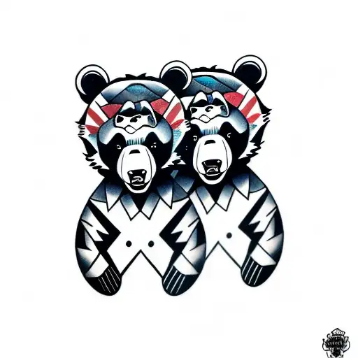 two bear cub faces tattoo design idea
