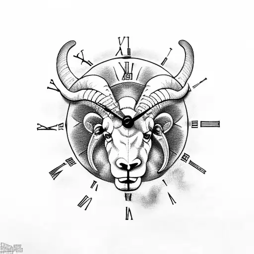 ram in clock and lifeline  tattoo design idea
