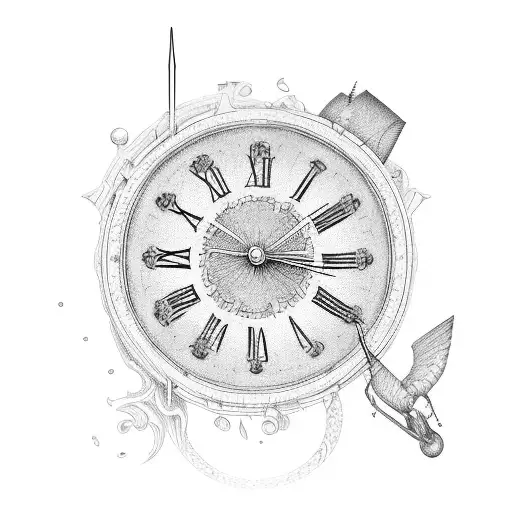 belier with clock and lifeline  tattoo design idea