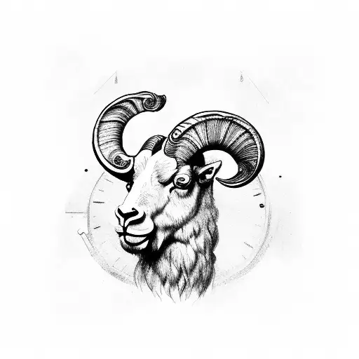 ram with clock and lifeline  tattoo design idea