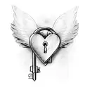 Design a heart-shaped lock with an angel key and a devil key tattoo design idea