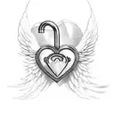 Design a heart-shaped lock with an angel key and a devil key tattoo design idea