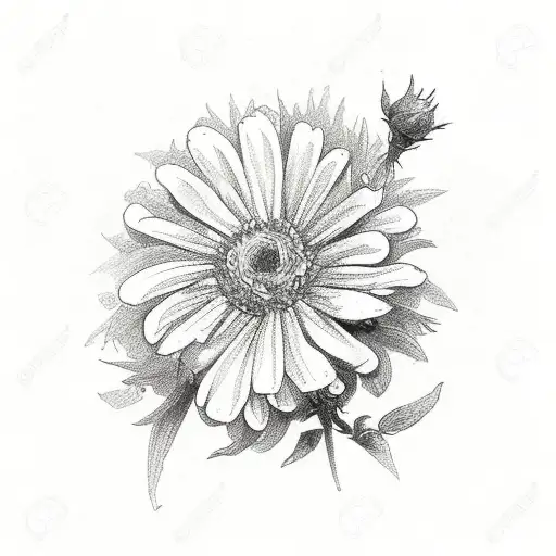 Asters, violets, and roses bouquet tattoo design idea