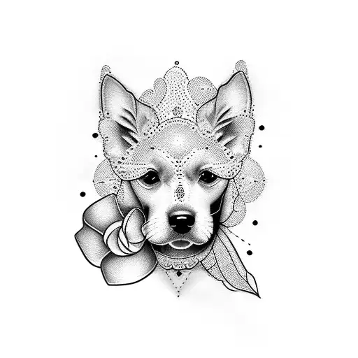 Create a dotwork tattoo featuring a dog silhouette with lyrics from your favorite Depeche Mode song incorporated tattoo design idea