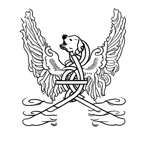 Incorporate elements of Depeche Mode's logo into a blackwork tattoo featuring a dog surrounded by musical notes tattoo design idea