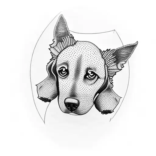 Create a dotwork tattoo featuring a dog silhouette with lyrics from your favorite Depeche Mode song incorporated tattoo design idea