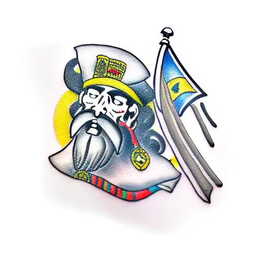 Blackbeard holding his flag tattoo design idea