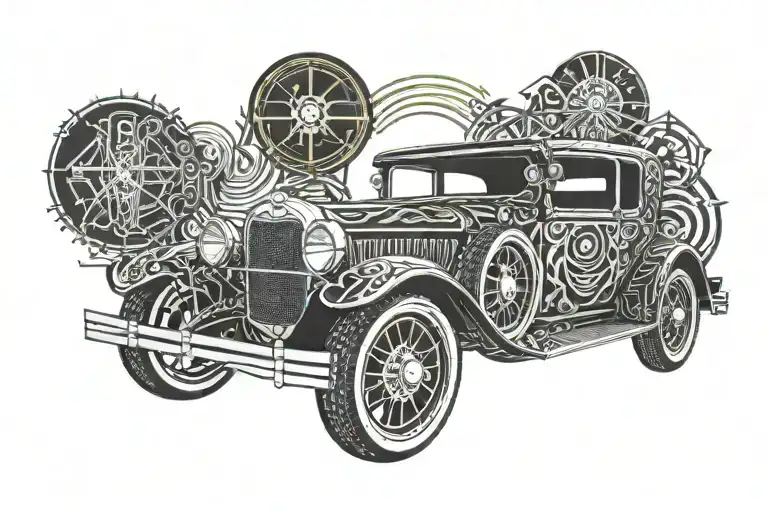 black ford model a with surf boards on top tattoo design idea