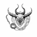 female,devil,dreadlocks,big horns, fangs,snake tattoo design idea