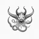 female,devil,dreadlocks,big horns, fangs,snake tattoo design idea