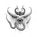 female,devil,dreadlocks,big horns, fangs,snake tattoo design idea