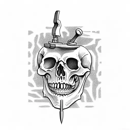 human Skeleton with tools for bones tattoo design idea