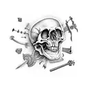 human Skeleton with tools for bones tattoo design idea