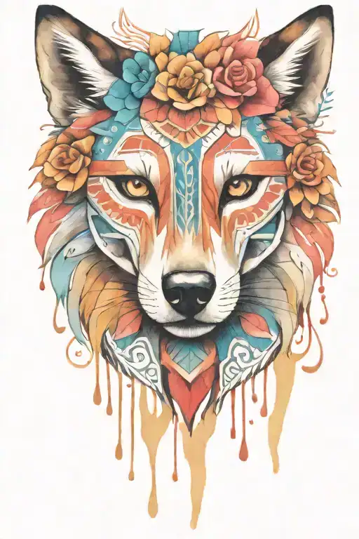 Big Aztec Wolf and inside the tradition of the day of the dead tattoo design idea