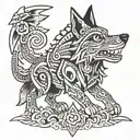 Big Aztec Wolf and inside the tradition of the day of the dead tattoo design idea
