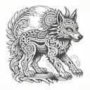 Big Aztec Wolf and inside the tradition of the day of the dead tattoo design idea