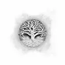 Generate an image where the Tree of Life and the Tree of Death intricately intertwine, visually crafting the essence of  tattoo design idea