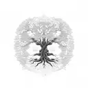 Generate an image where the Tree of Life and the Tree of Death intricately intertwine, visually crafting the essence of  tattoo design idea
