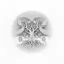 Generate an image where the Tree of Life and the Tree of Death intricately intertwine, visually crafting the essence of  tattoo design idea
