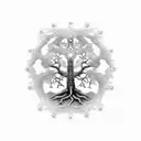 Generate an image where the Tree of Life and the Tree of Death intricately intertwine, visually crafting the essence of  tattoo design idea