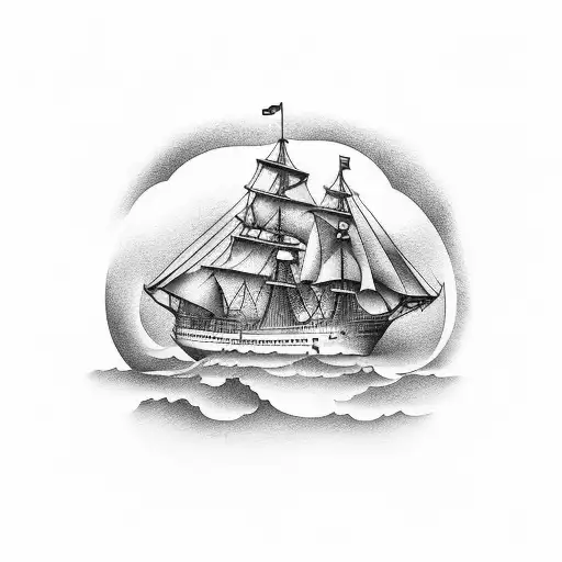 ship sailing into storm tattoo design idea