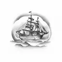 ship sailing into storm tattoo design idea