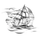 ship sailing into storm tattoo design idea