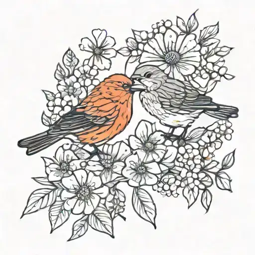three little birds wildflowers autumn colors tattoo design idea