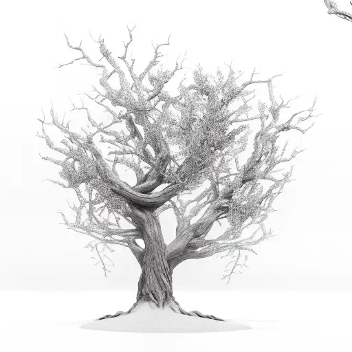 a tree with strong roots and healthy branches, but with a broken limb or dead branches hanging from it tattoo design idea