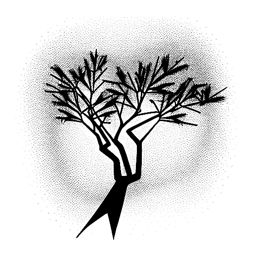 a tree with strong roots and healthy branches, but with a broken limb or dead branches hanging from it tattoo design idea