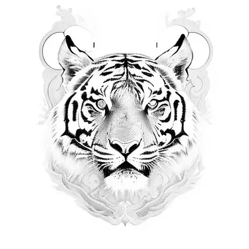 A striking composition featuring Jesus, a fierce tiger, and sacred geometric patterns tattoo design idea