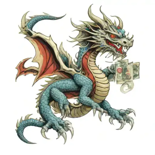 A dragon with 100 dollar bills tattoo design idea