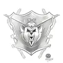Gibson crest with a shield with monkey, goat and wolf  tattoo design idea