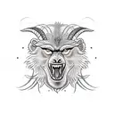 a monkey on a sheild, a goat on a sheild, a wolf on a sheild surrounded by lyrebird feathers  tattoo design idea