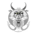 a monkey on a sheild, a goat on a sheild, a wolf on a sheild surrounded by lyrebird feathers  tattoo design idea