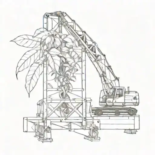 A sketch of a coffee plant growing out of a construction crane tattoo design idea