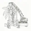 A sketch of a coffee plant growing out of a construction crane tattoo design idea