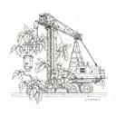 A sketch of a coffee plant growing out of a construction crane tattoo design idea