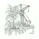 A sketch of a coffee plant growing out of a construction crane tattoo design idea