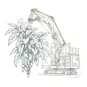 A sketch of a coffee plant growing out of a construction crane tattoo design idea