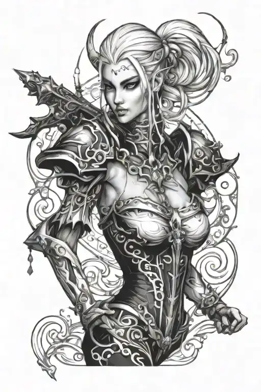 I am a client, you are a professional tattoo artist. Generate me a sketch for the game Lineage 2. Sexy dark elf tattoo design idea